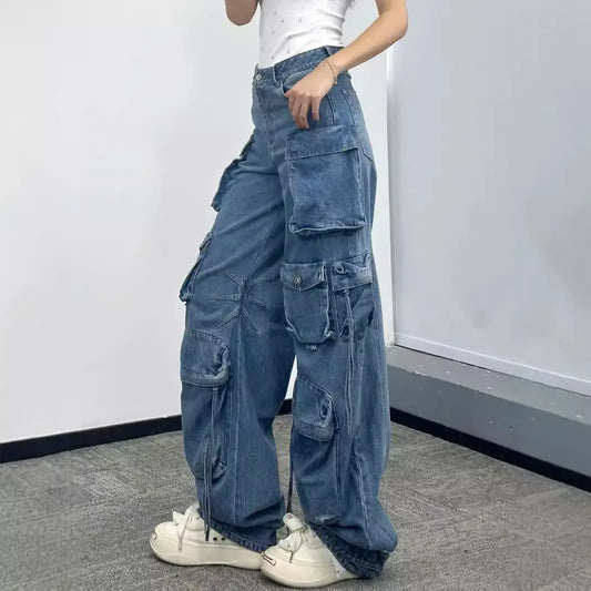 Women's Wide-leg Jeans With Multiple Pockets Nipaaj