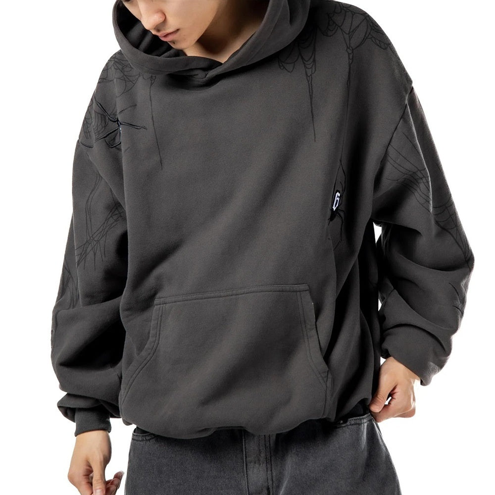 Loose Spider Web Printed Spider Letter Embroidery Hip Hop Style Autumn And Winter Hooded Sweater