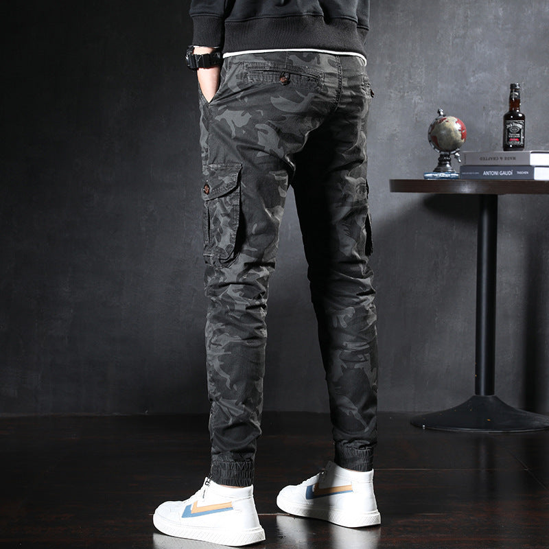Men's slim overalls Korean casual pants shot by youth