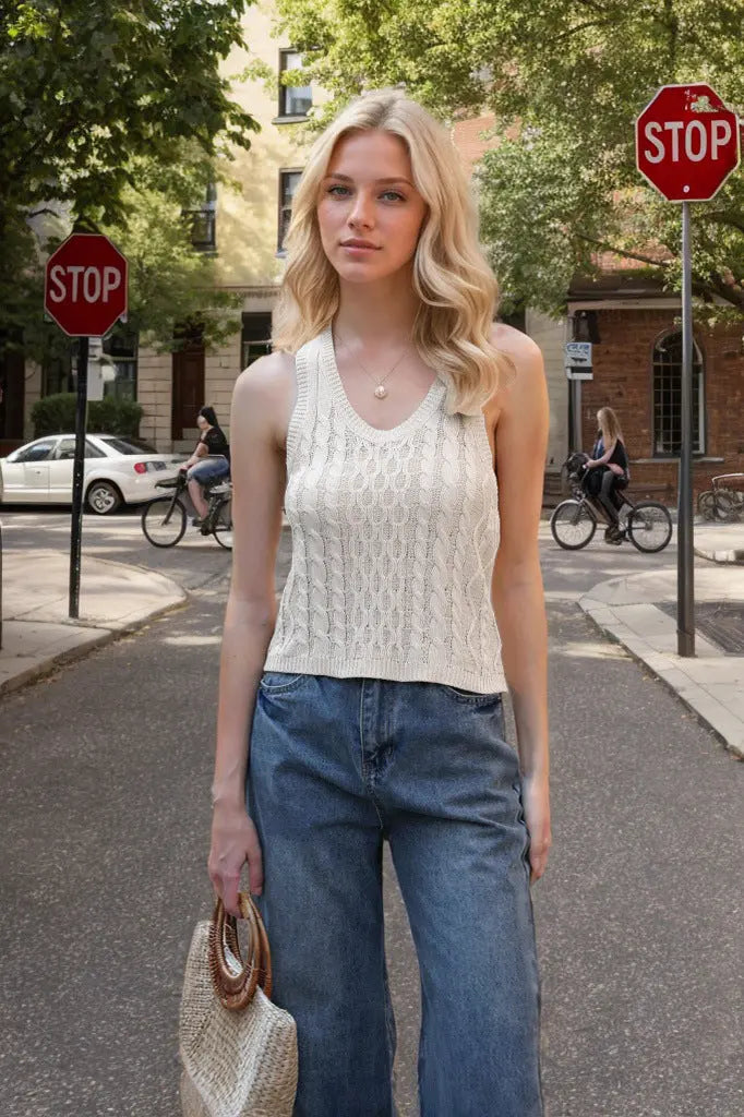 Women's V-neck Tank Vest Fashion Casual Knitted Solid Color Tops null