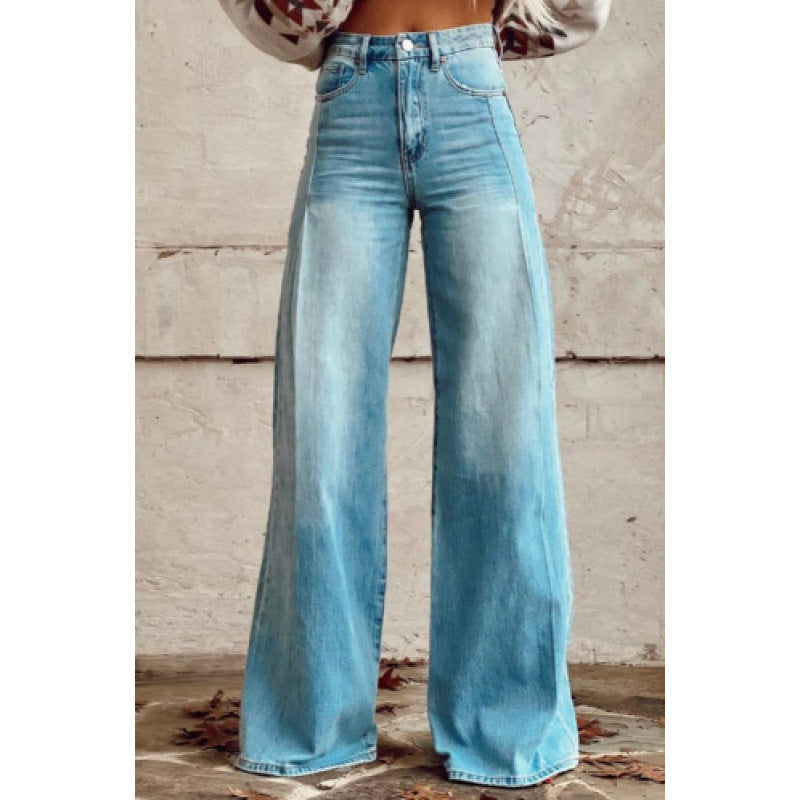 Thermal Transfer Bell-bottom Pants Simulation Denim Trousers Loose Pants