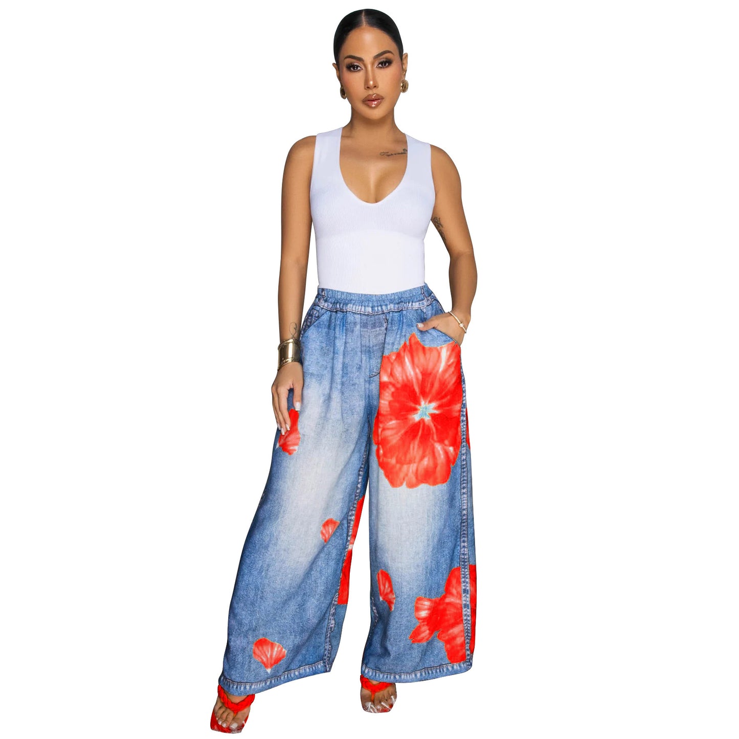 Fashion Loose Casual Printed Women's Wide-leg Pants