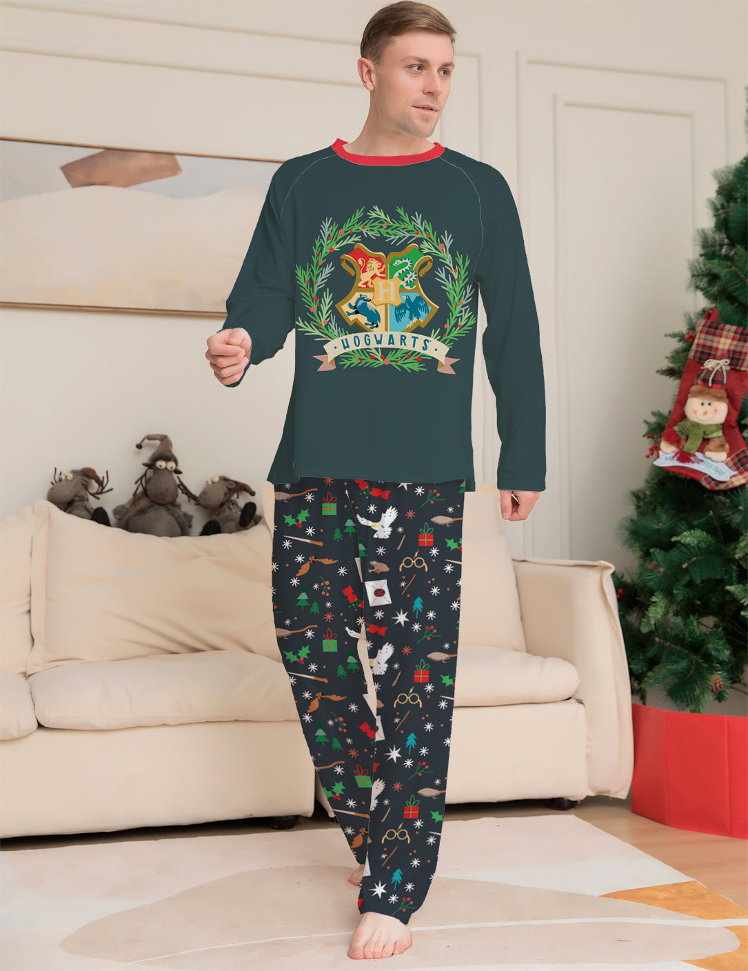 Cartoon Graphic Print Crew Neck Homewear Pajamas