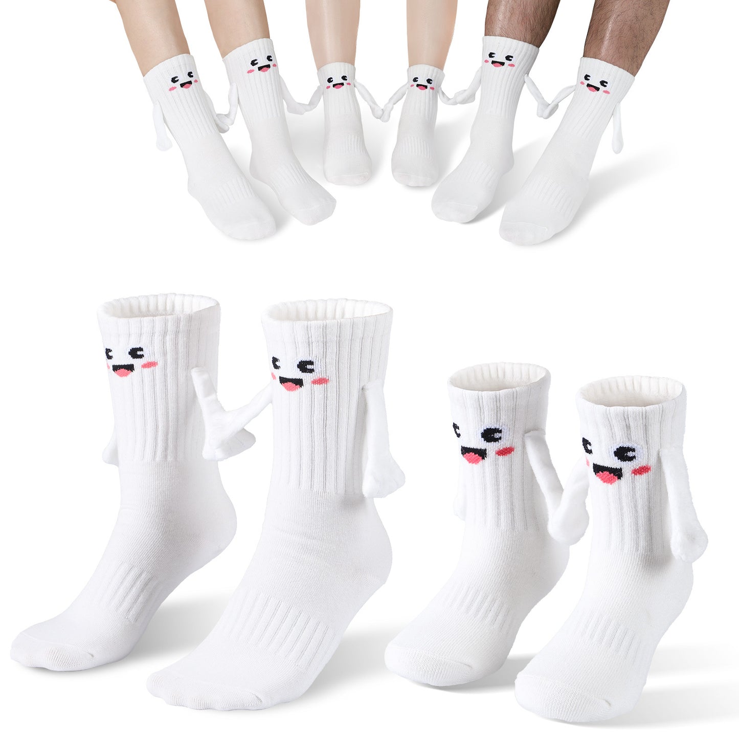 2Pairs Kids  Mom Dad Hand In Hand Smile Sock  Family Magnetic Hand Holding Socks,  Birthday Funny Gag Crazy Sock Day Gifts Mom Dad Child