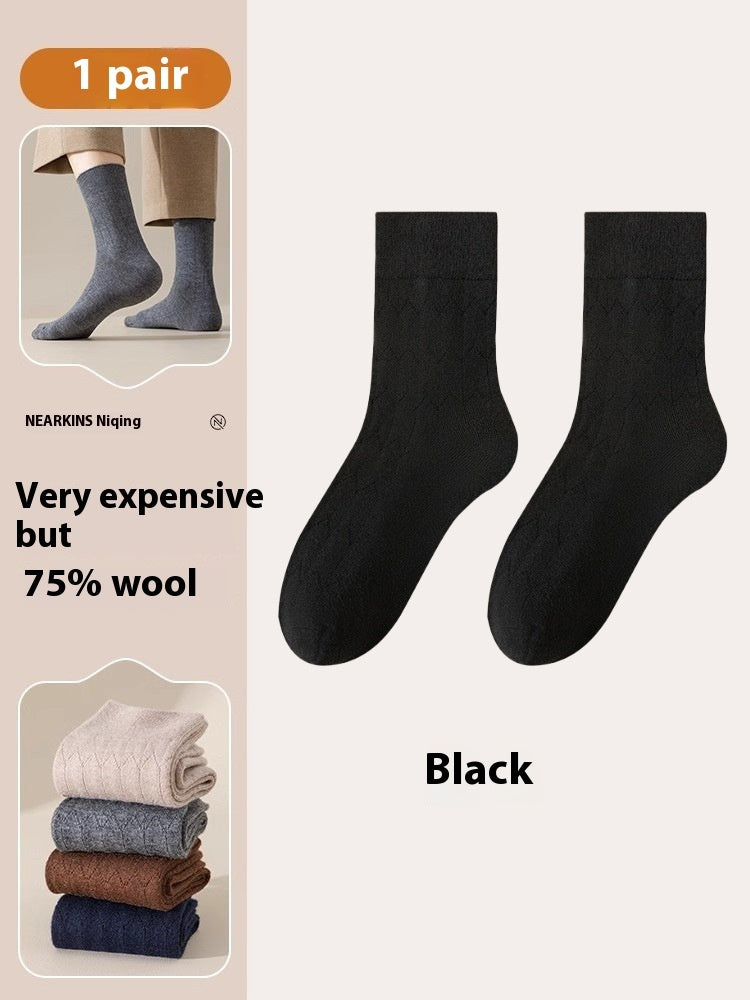 Pure Wool Socks Fallwinter Mid-calf Length Thermal Fleece-lined