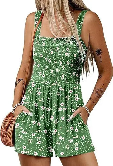 Flower Print Shorts Jumpsuit Summer Fashion Sleeveless Beach Bodysuit null