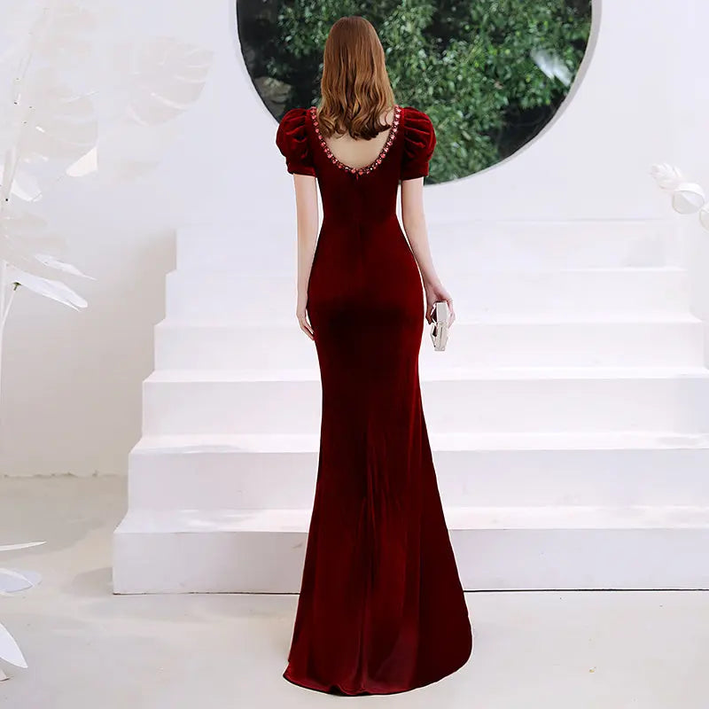 Wine Red Fishtail Evening Dress Woman Nipaaj