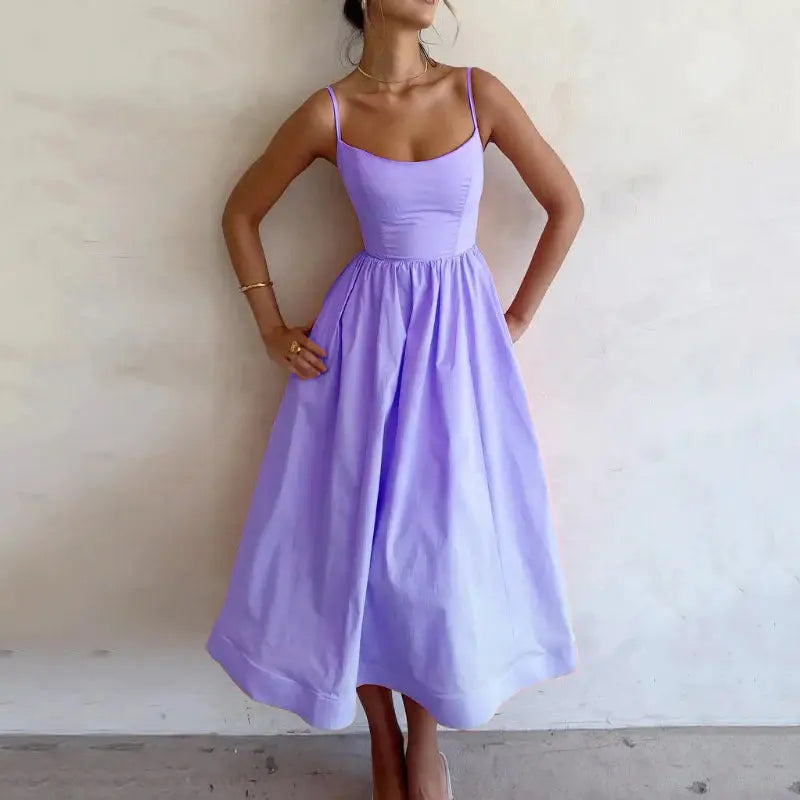 Women's Solid Color Printing Fresh Sweet Sexy Suspender Dress null
