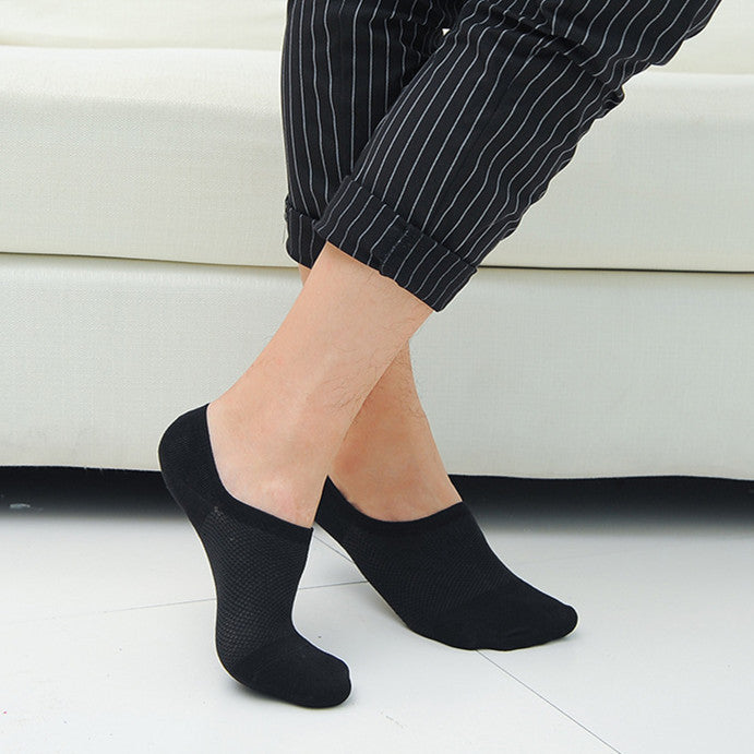 Summer Men's Bamboo Fiber Mesh Invisible Boat Socks
