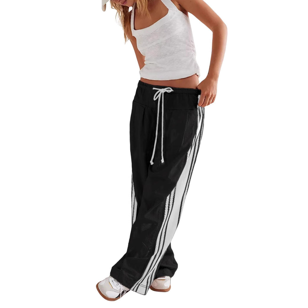2025 Summer European And American Foreign Trade Women's Clothing New Side Striped Straight-leg Pants Women's Retro Sports Style Loose Temperament Casual Pants
