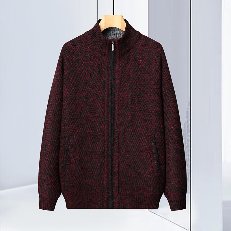 Stand Collar Sweater Coat For Men Fleece Jacket