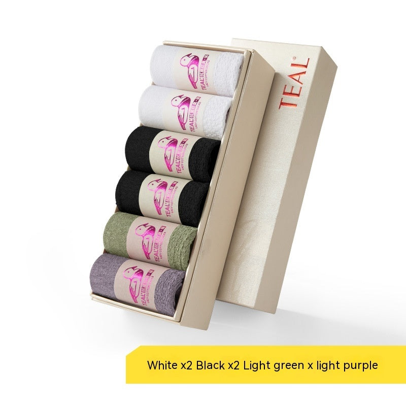 Pure Cotton Handmade Boneless Suture Antibacterial Deodorant Four Seasons Mid-calf Length Women's Socks