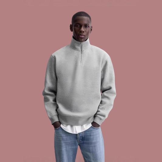 Half Zipped Stand Collar Gray Sweater Same Style For Men And Women