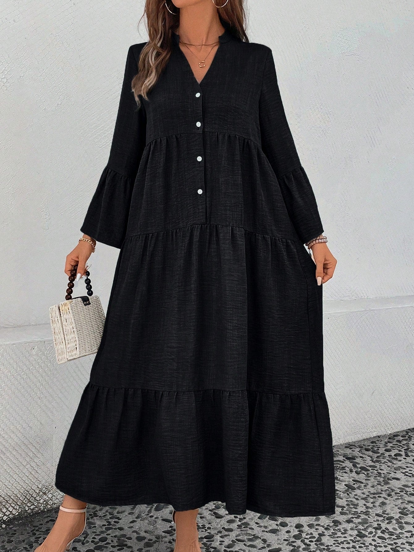 Multi-layer Pleated Loose Stitching Texture Dress