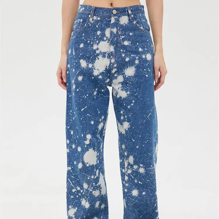 Women's Tie Dye Wash Printed Straight Fit Jeans Nipaaj