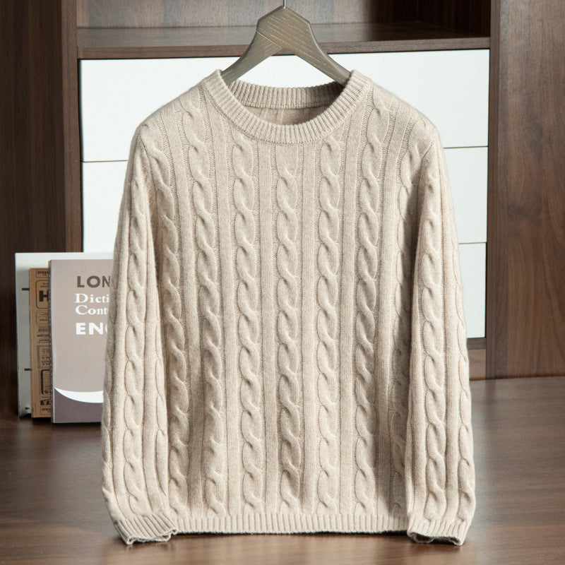 Pure Cashmere Shirt Men's Round Neck Three-strand Thickening