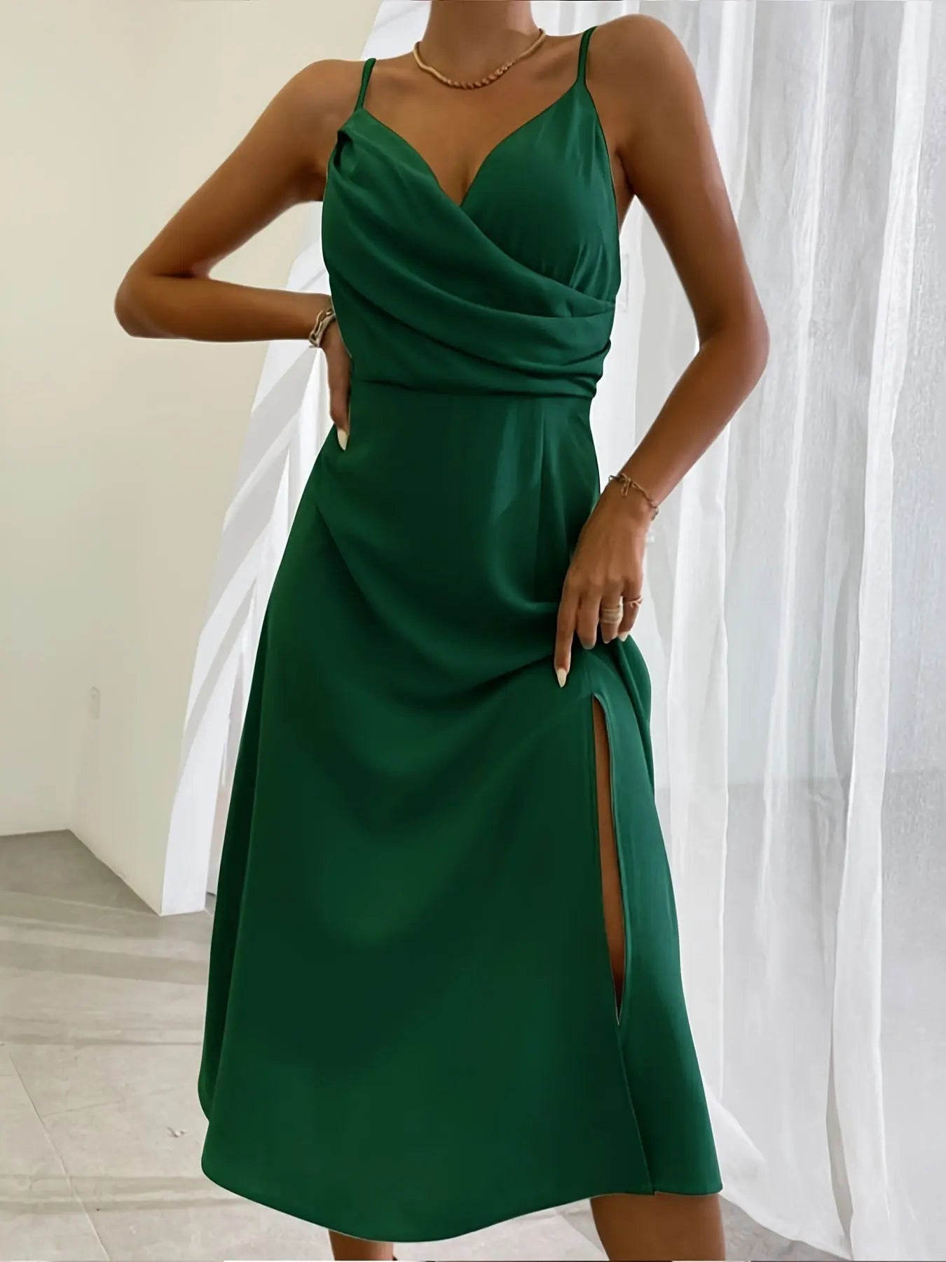 V-neck Slit Sling Dress Summer Fashion Sexy Slim Suspender Dresses For Women Clothing null