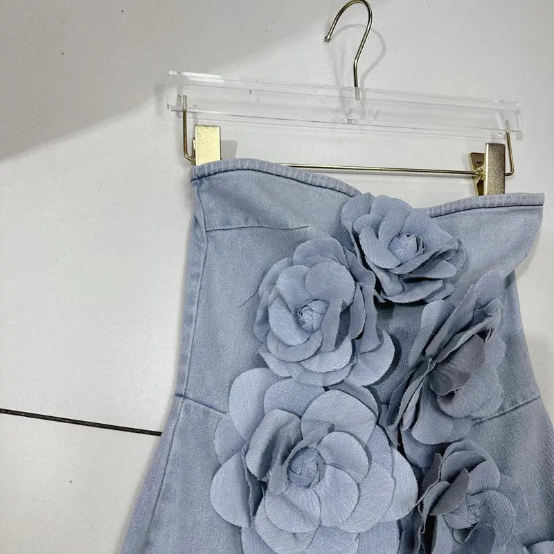 Three-dimensional Flowers Washed And Worn Slightly Cut Tube Top Jumpsuit null