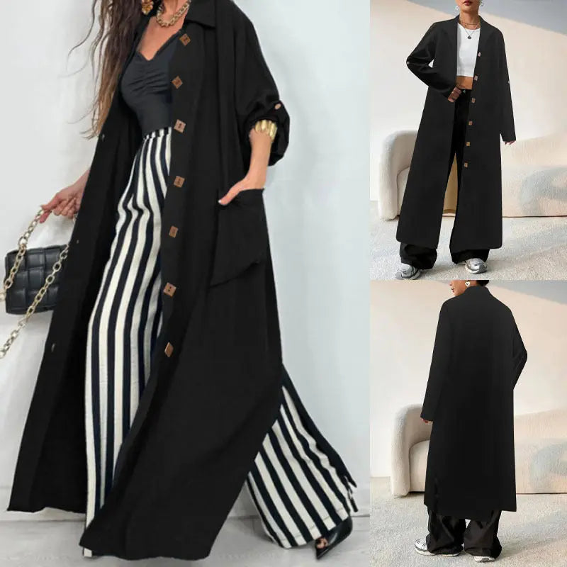 Long Below The Knee Trendy Solid Color Women's Trench Coat null