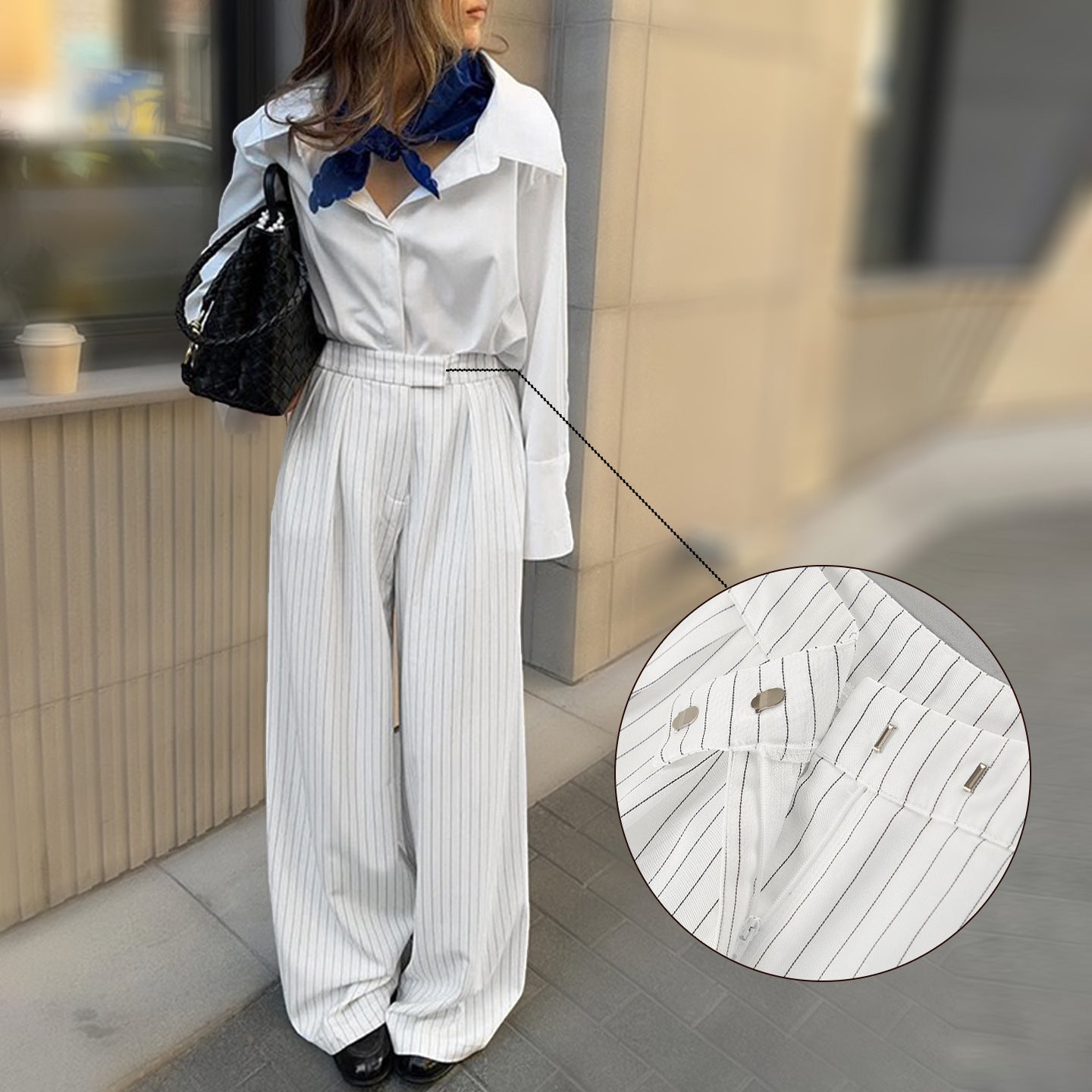 Commuting Loose Casual White Striped Wide-leg Pants