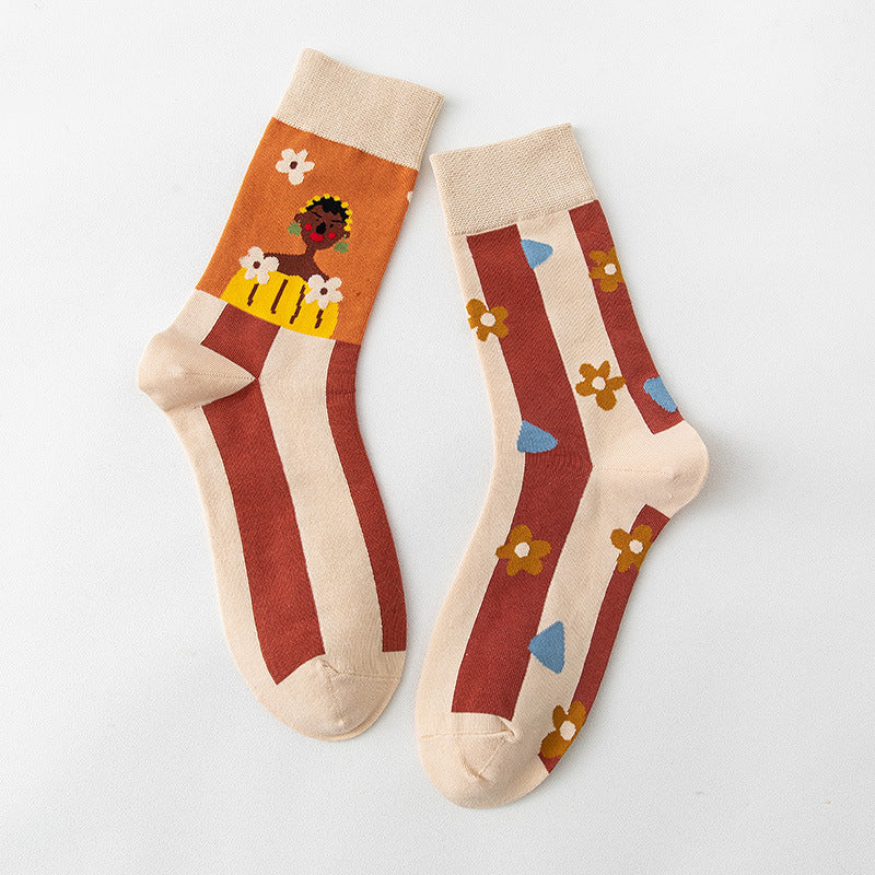Women's Stockings Cartoon Asymmetry Cotton