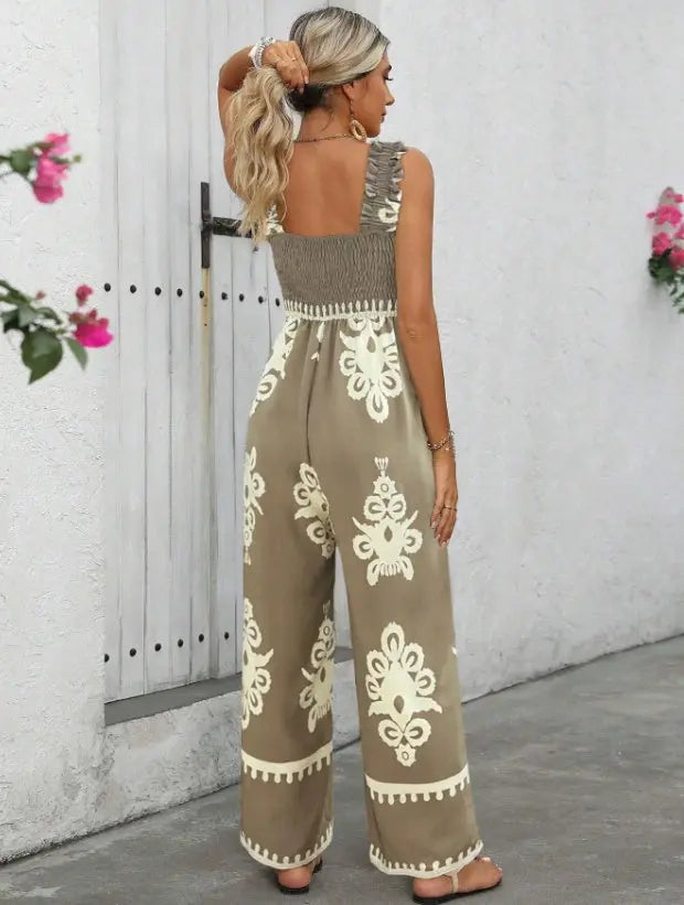 Women's Vacation Casual Sleeveless Printed Wide Leg Jumpsuit null