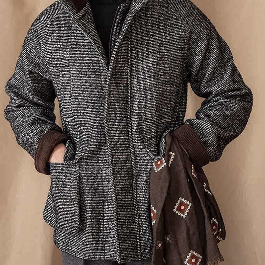 Wool Heavy Winter Warm Coat Vintage Stand Collar