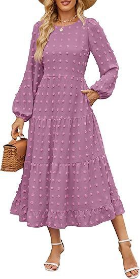 Autumn Long Sleeve Dress Casual Round Neck