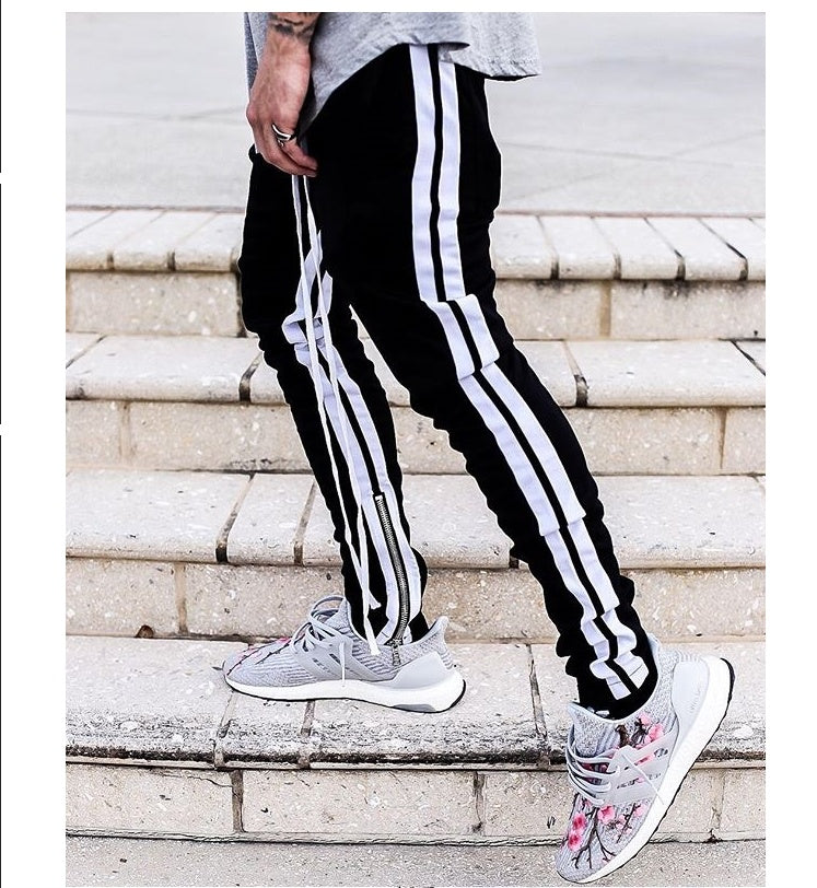 Two Bars Side White Side Retro Street Casual High Street Small Feet Cut Pants