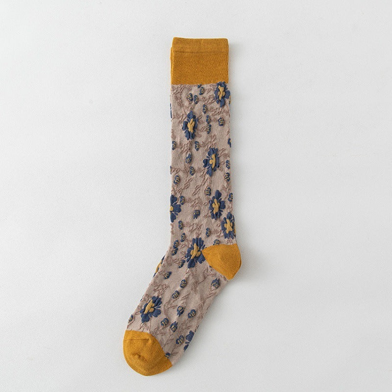 Female Pure Cotton Net Red Socks Plant Flowers