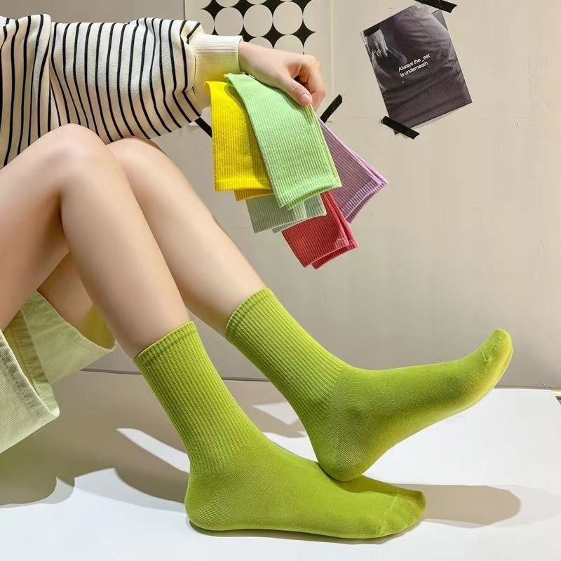 Macaron Colorful Mid-calf Length Couple Combed Cotton Processing Socks
