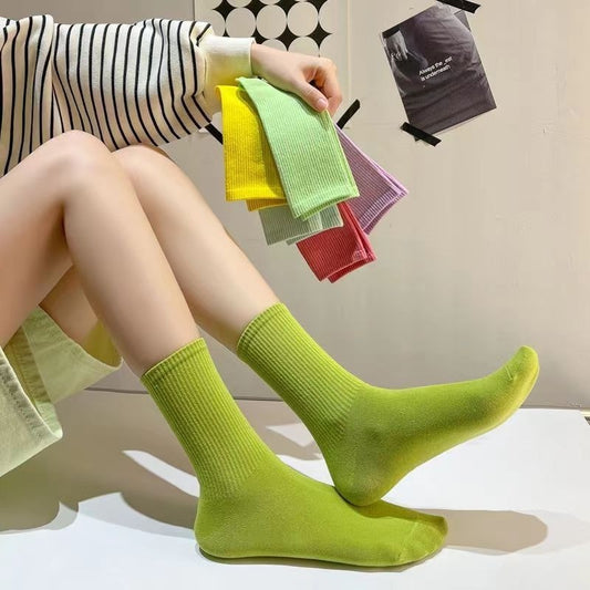 Macaron Colorful Mid-calf Length Couple Combed Cotton Processing Socks
