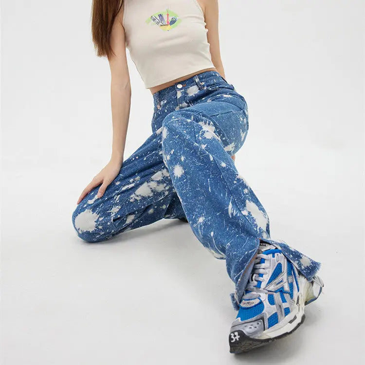 Women's Tie Dye Wash Printed Straight Fit Jeans Nipaaj