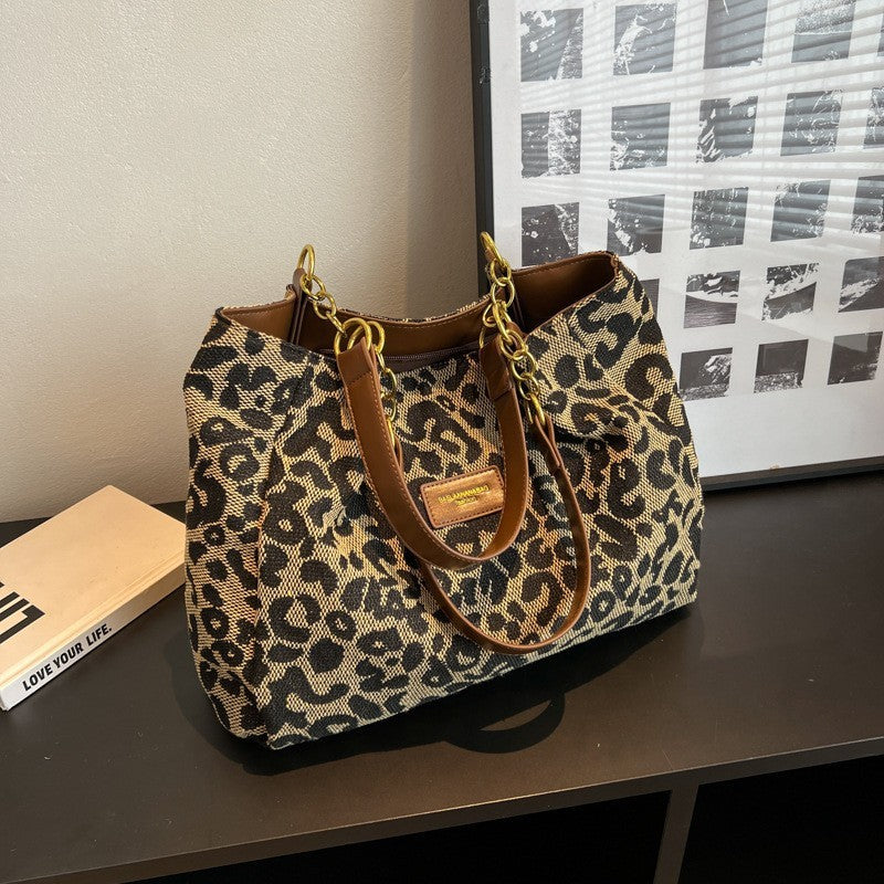 All-match Leopard Print One-shoulder Underarm Women's Bag Sense Large Capacity Totes