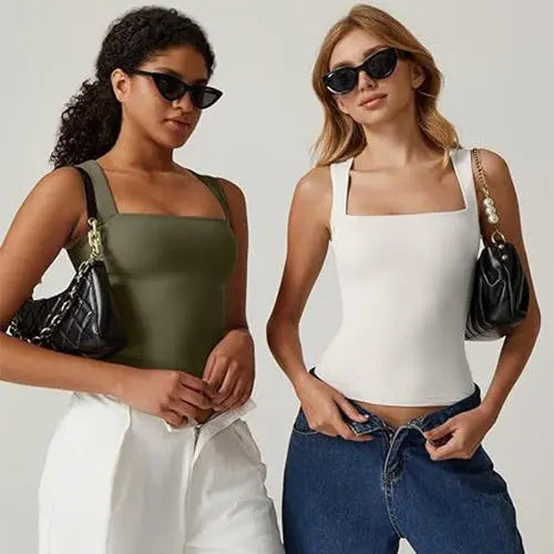 Summer Square-neck Tank Vest Ins Fashion Slim Solid Sleeveless Tops For Women Clothing null