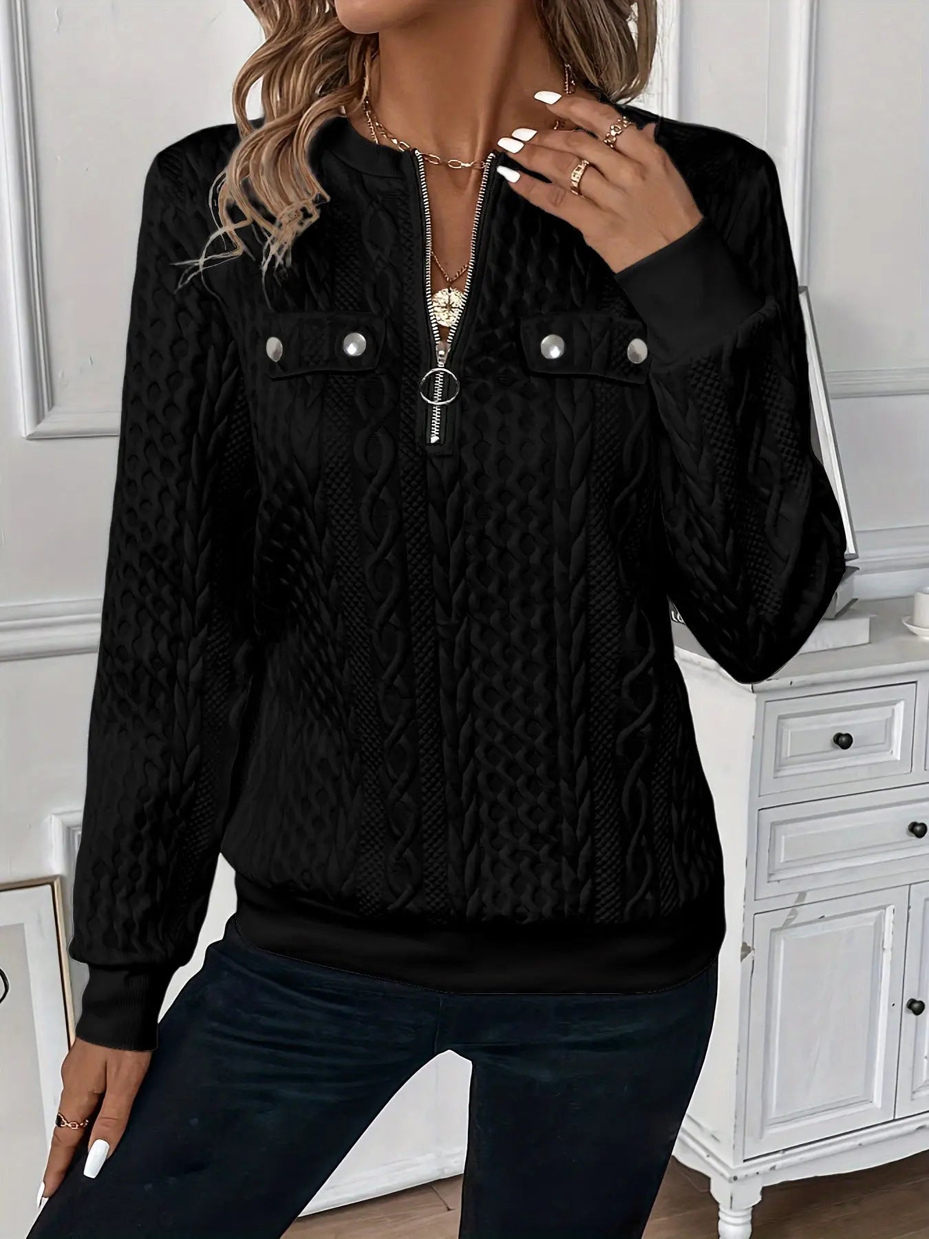 Short Women's Clothing With Zipper Sweater Long Sleeve null