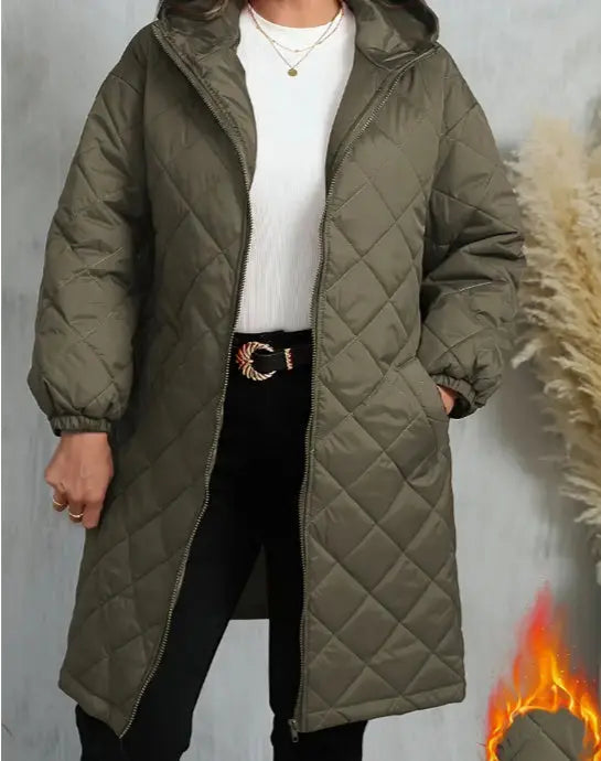 Elegant Hooded Zipper Cotton Jacket For Women null