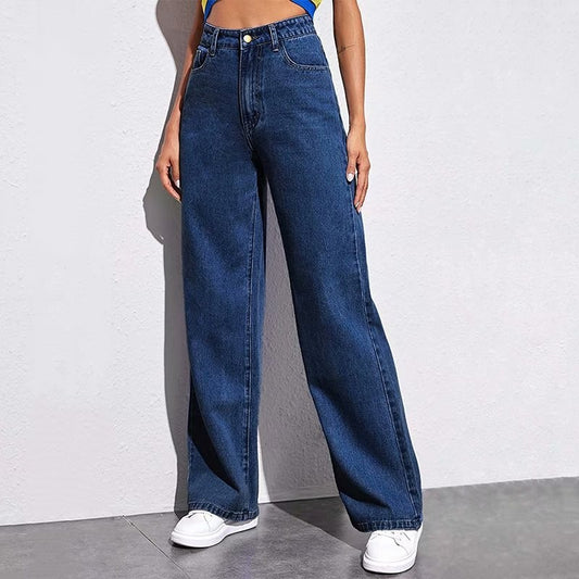 Cross-border Foreign Trade Amazon European And American High Waist Women's Jeans Light Color Washed Loose Wide Leg Large Size Straight Pants