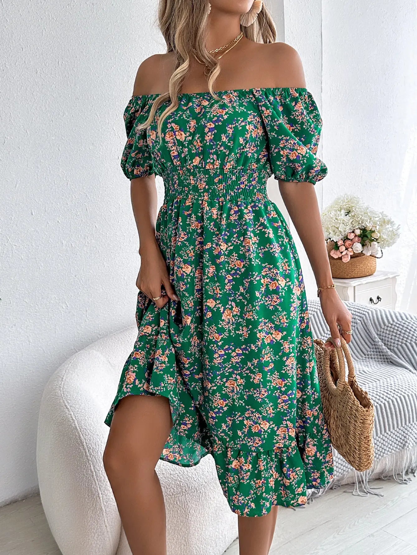 Floral Print Square Collar Dress Summer Fashion Ruffles Dresses Women's Clothing null