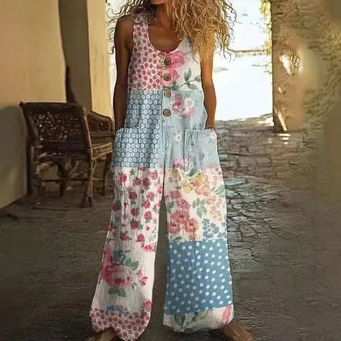 3D Digital Printing Women's Vest With Pocket Floral Jumpsuit Nipaaj