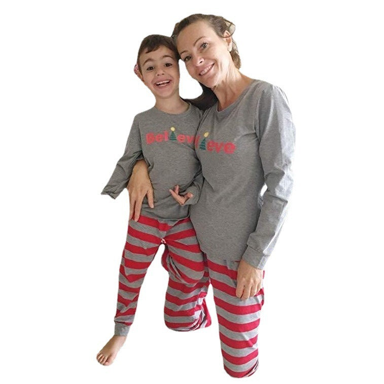 Stripe Long Sleeve Printed Parent-child Dress