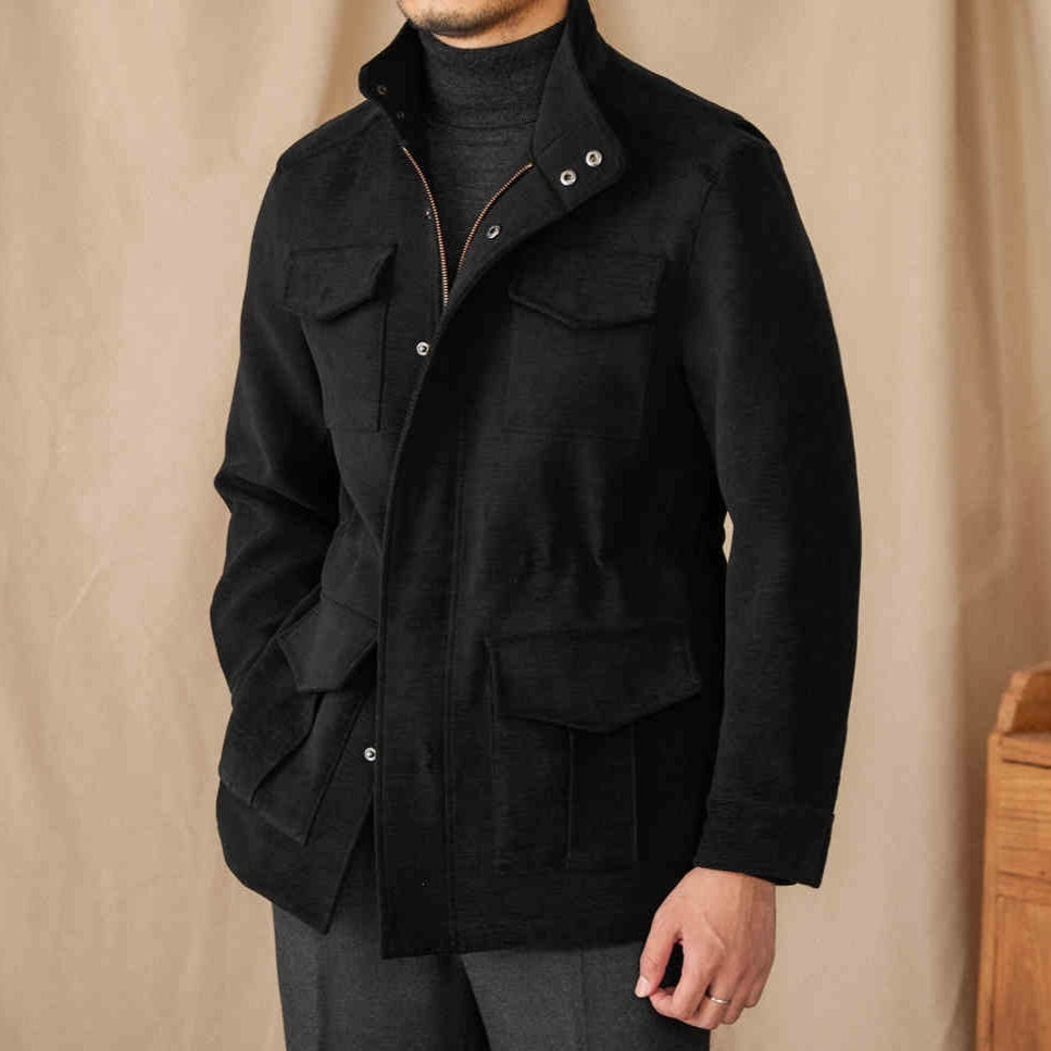 Elastic Waist Stand Collar Jacket Multi-pocket Safari Vintage Coat