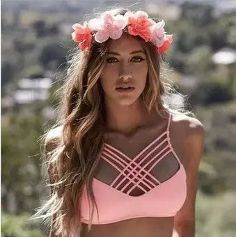 cut out Bikinis Sexy pink bandage cut out Halter bikini swimsuit women cross Women's swimwear swimming suit null