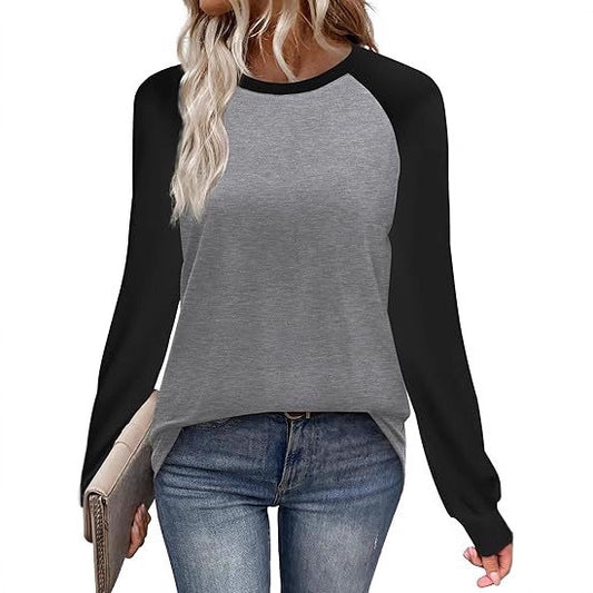 Long Sleeve Color Matching Casual All-match Round Neck T-shirt