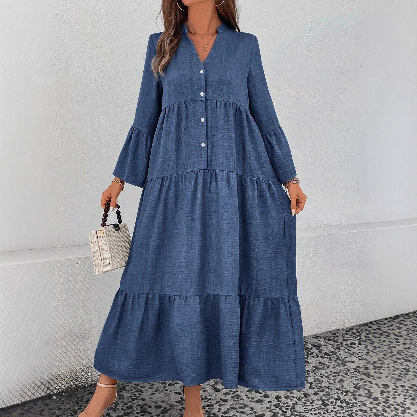 Multi-layer Pleated Loose Stitching Texture Dress