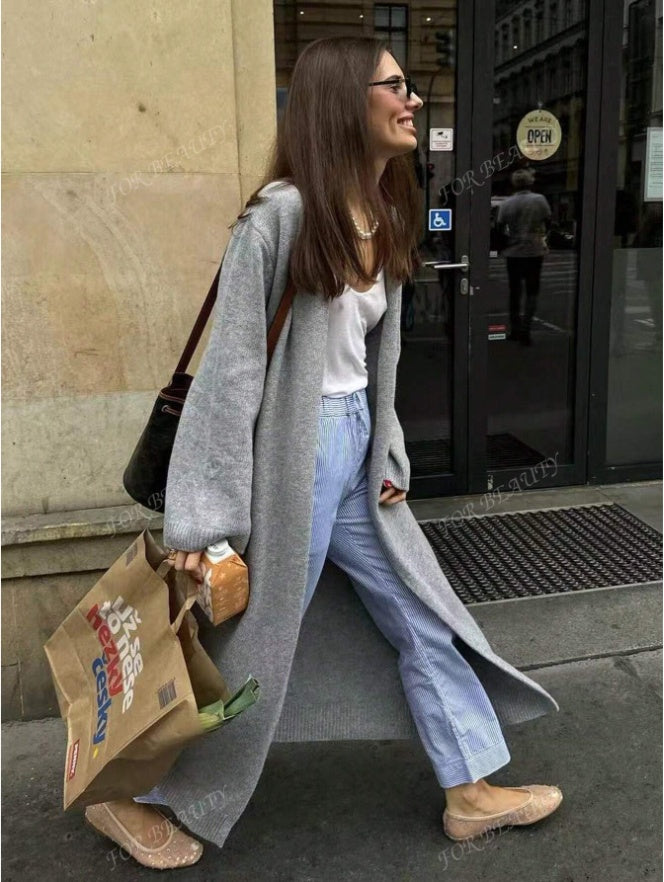 Spring Autumn New V-Neck Buttonless Super Loose Long Sleeve null