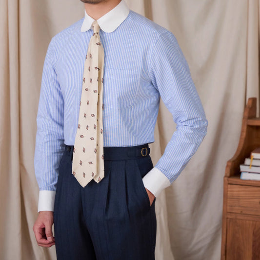 Collar Cotton Striped Long Sleeved Shirt