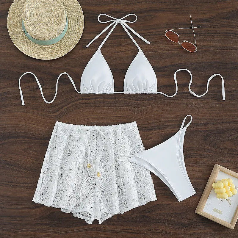 Lace Up Mesh Swimming Trunks Split Swimsuit For Women null