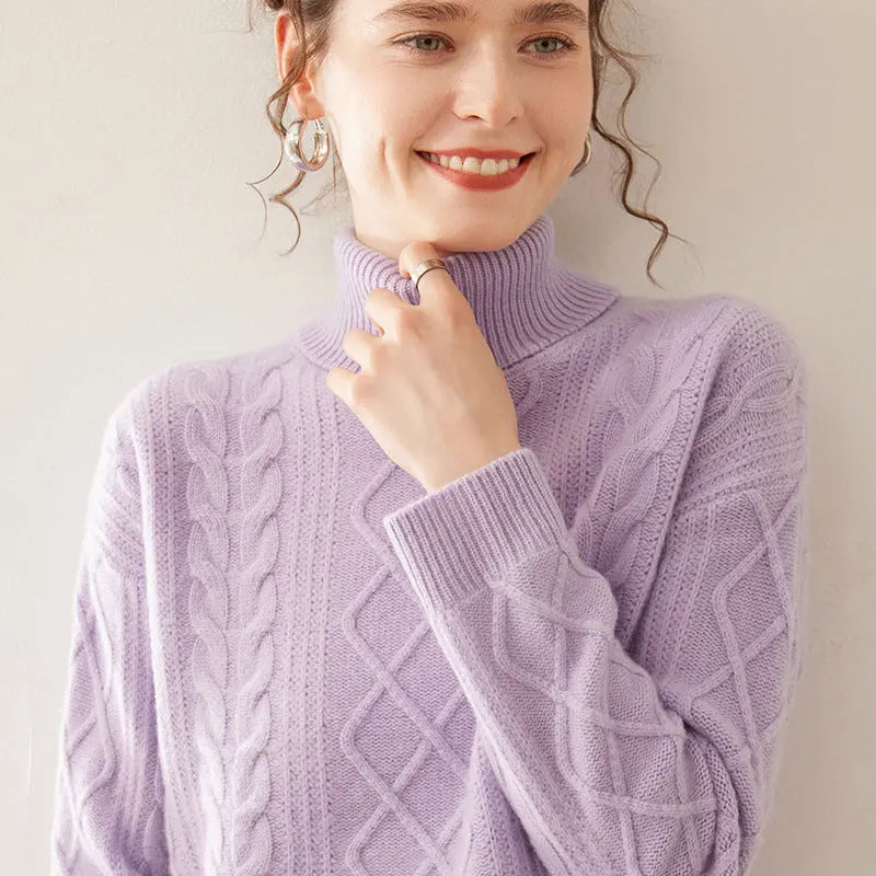 Women's High Lapel Cashmere Loose Lazy Sweater Three-strand Thickened Knitting Bottoming Shirt Top Nipaaj