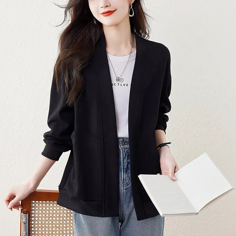 Lazy V-neck Sweatshirt Cardigan Women's Loose Casual Jacket All-matching Drop-shoulder Sleeve null